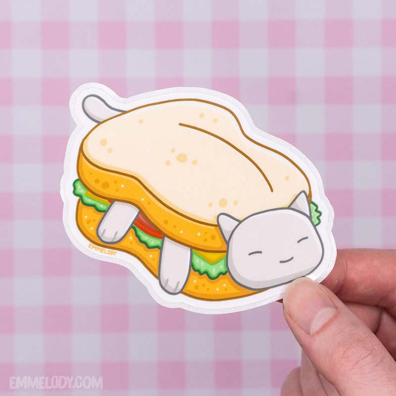 Sandwich Cat - Glossy Vinyl Sticker (#001)