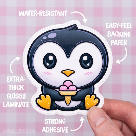 Ice Cream Penguin - Glossy Vinyl Sticker