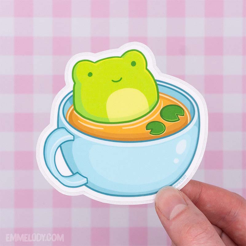 Tea Frog - Glossy Vinyl Sticker (#005)