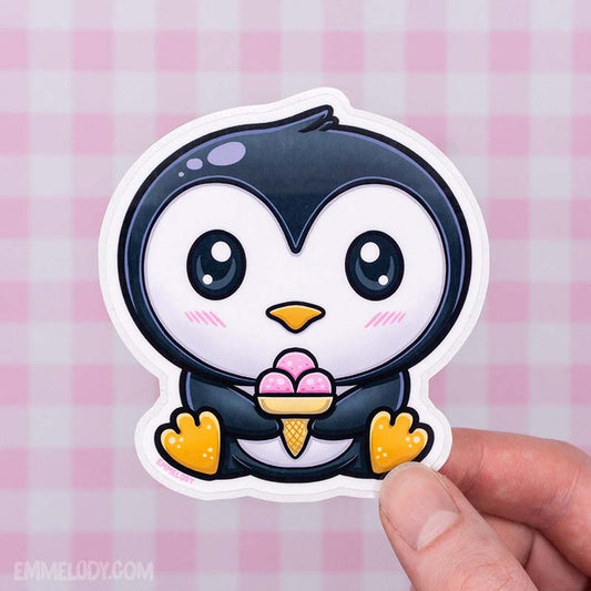 Ice Cream Penguin - Glossy Vinyl Sticker (#012)