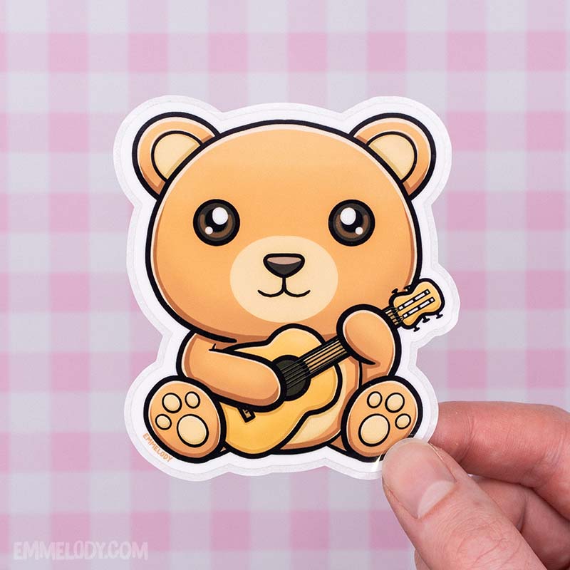 Guitar Bear - Glossy Vinyl Sticker (#013)