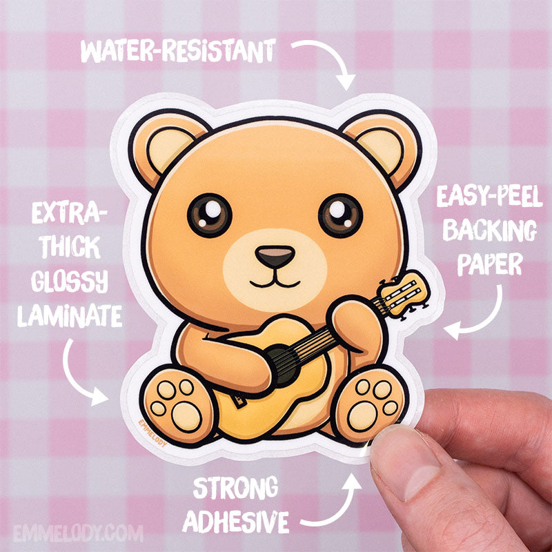 Guitar Bear - Glossy Vinyl Sticker