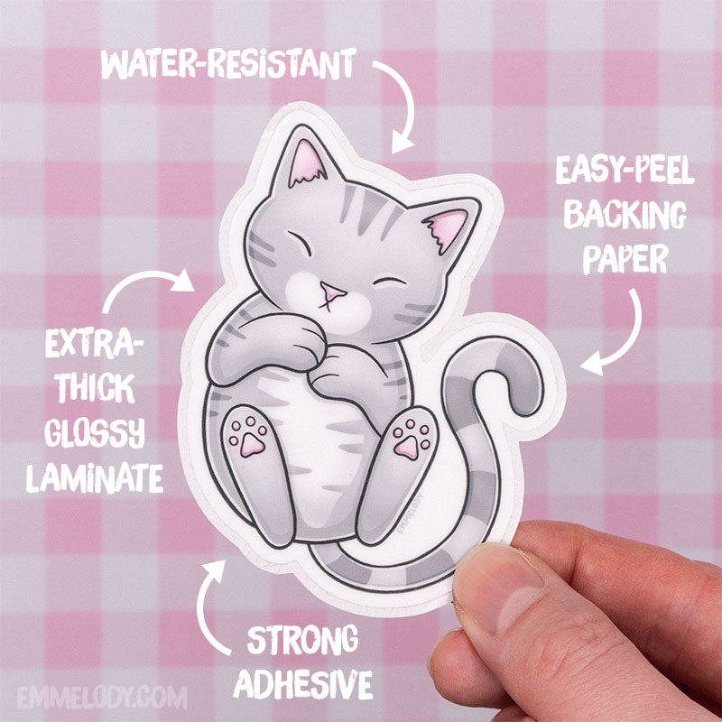 Sleeping Tabby Cat - Glossy Vinyl Sticker